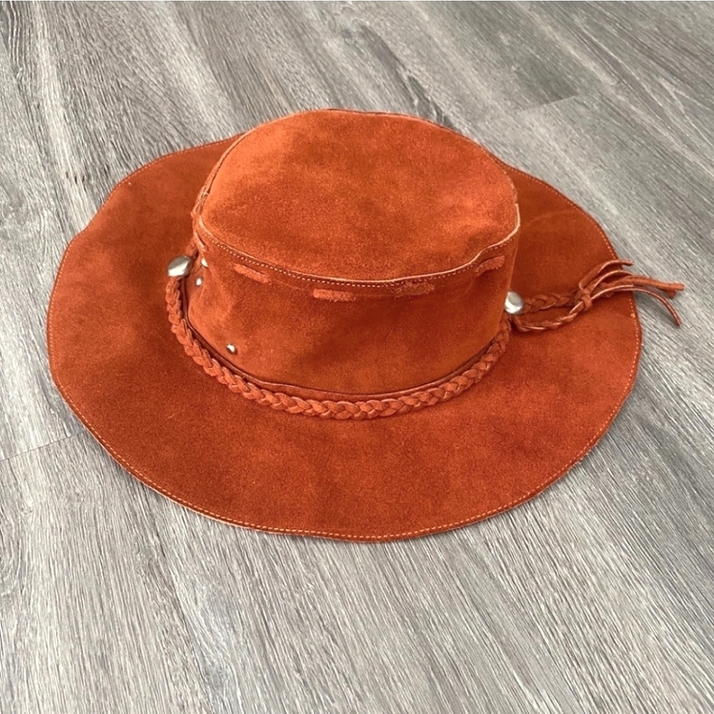 Vintage Suede Leather Boho Tassel Accent Floppy Hat
